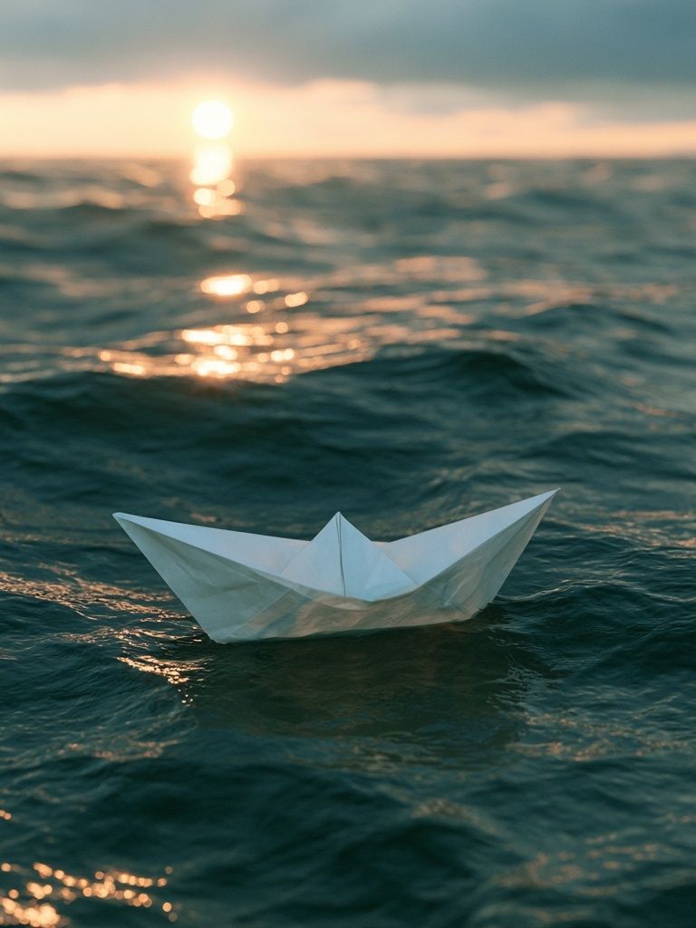 Paper Boat at Sea Photography Poster. poster detail
