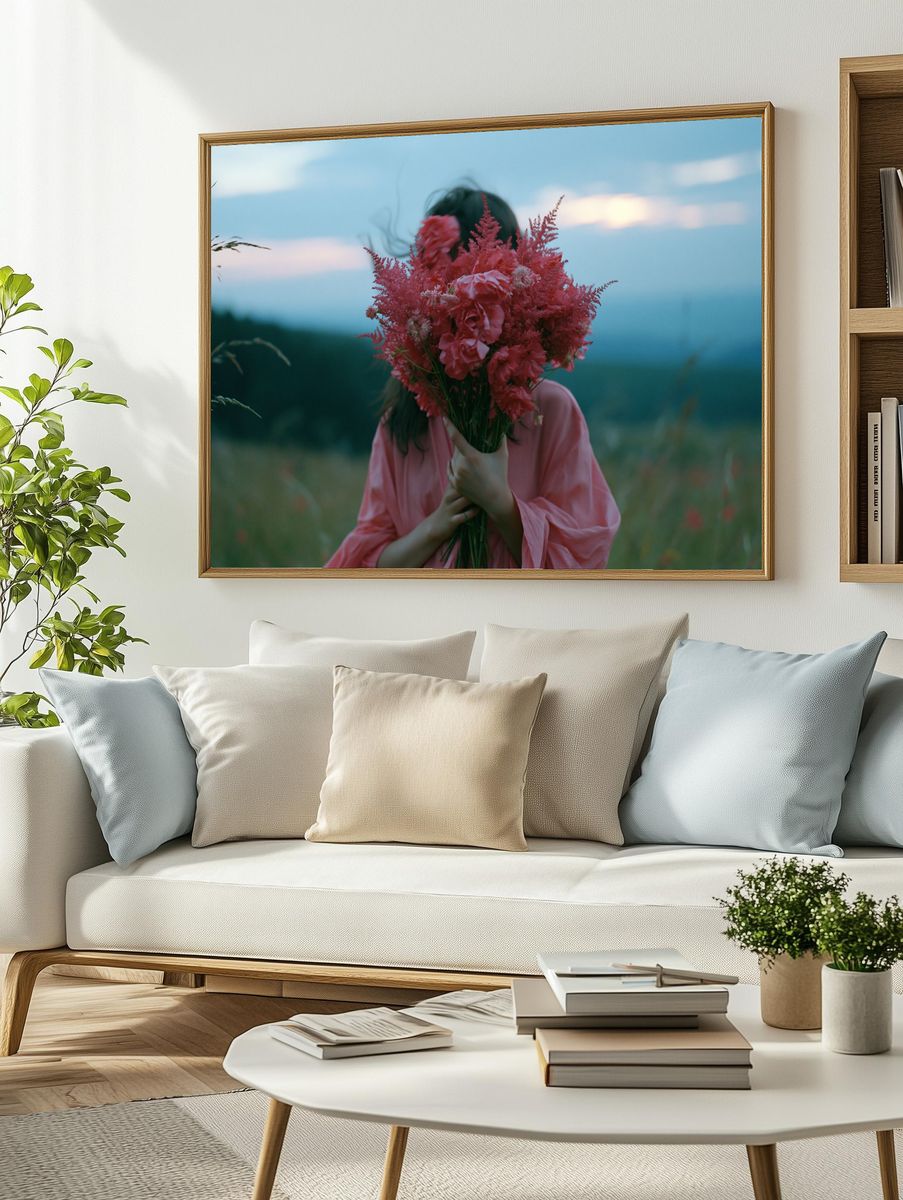 Pink Bouquet Portrait Photography Poster. — room view 2