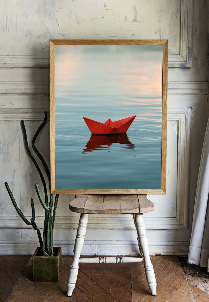 Red Paper Boat Photography Poster. — room view 1
