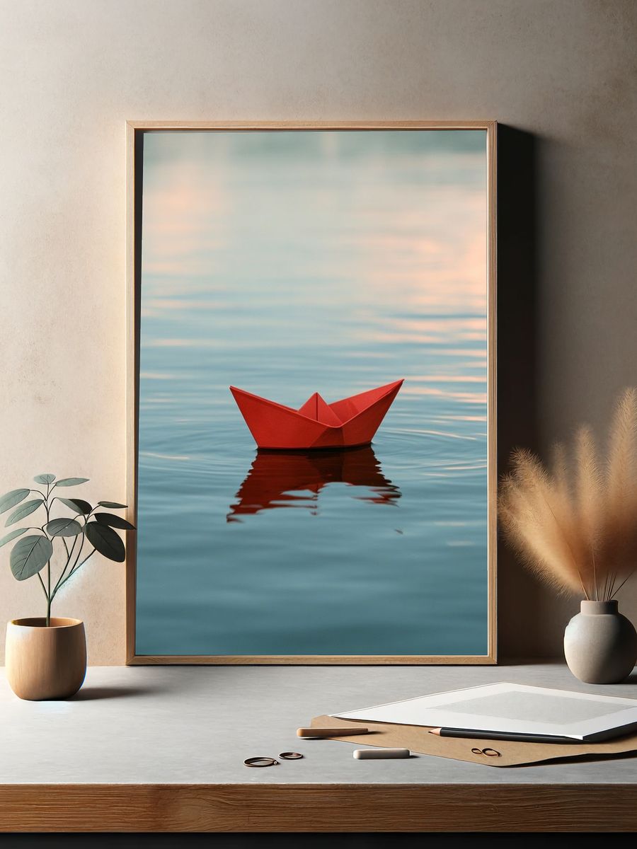 Red Paper Boat Photography Poster. — room view 2