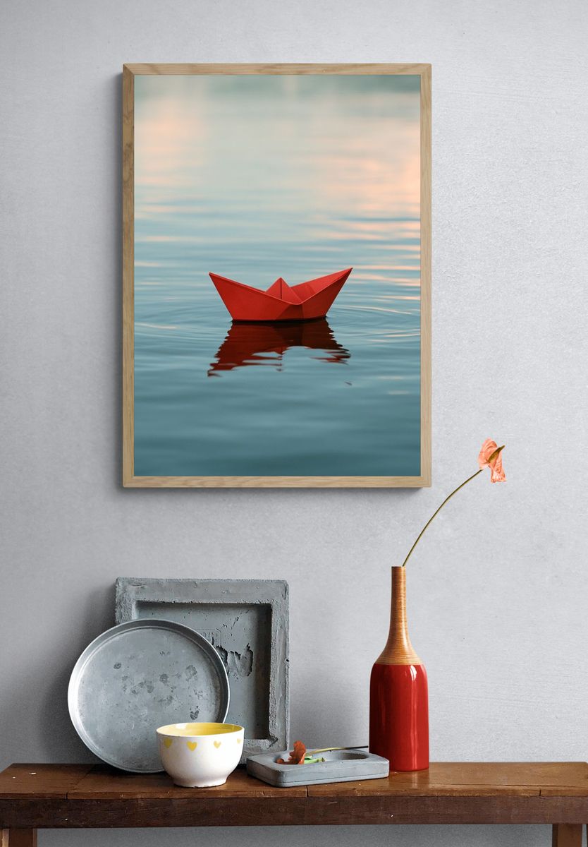 Red Paper Boat Photography Poster. — room view 3