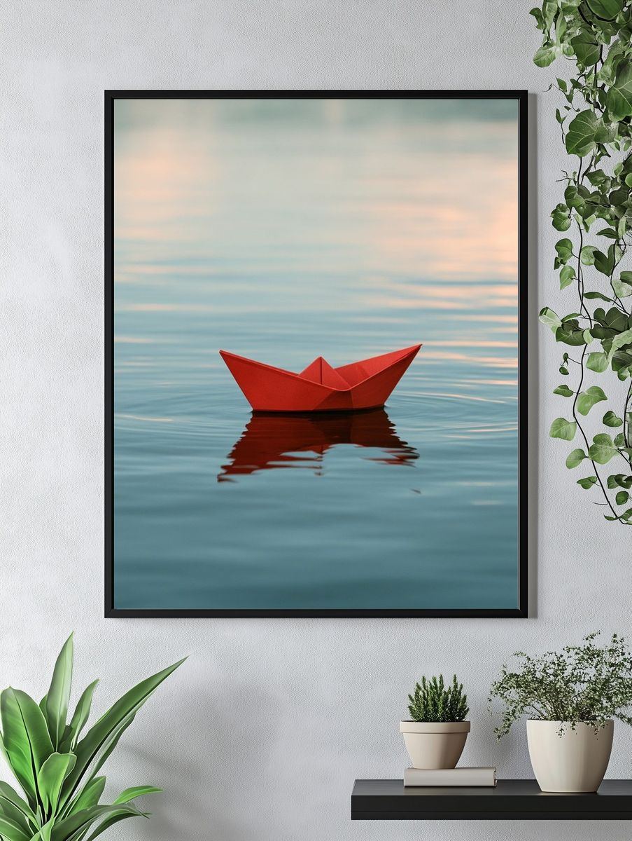 Red Paper Boat Photography Poster. — room view 4
