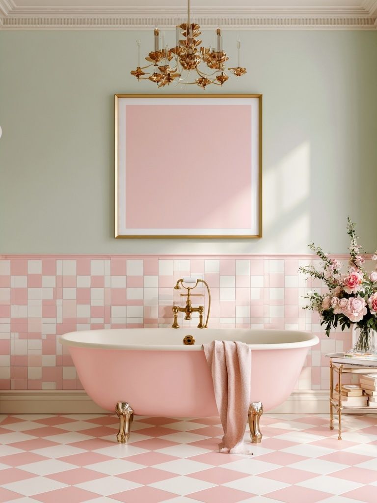 Pastel Pink Bathroom Interior Photography Poster. poster detail