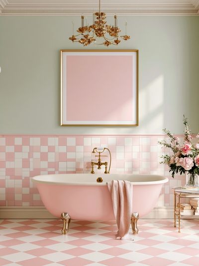 Pastel Pink Bathroom Interior Photography Poster.