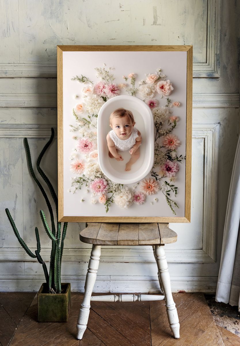 Floral Baby Bath Portrait Print. — room view 1