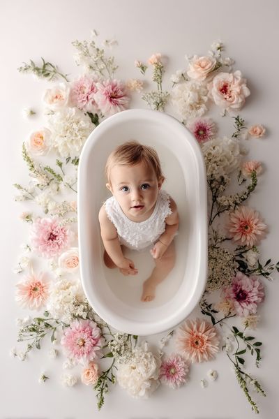 Floral Baby Bath Portrait Print. poster print