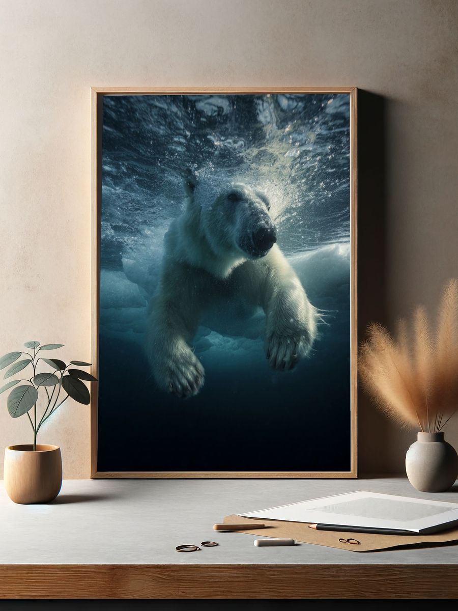 Polar Bear Underwater Photography Poster. — room view 2