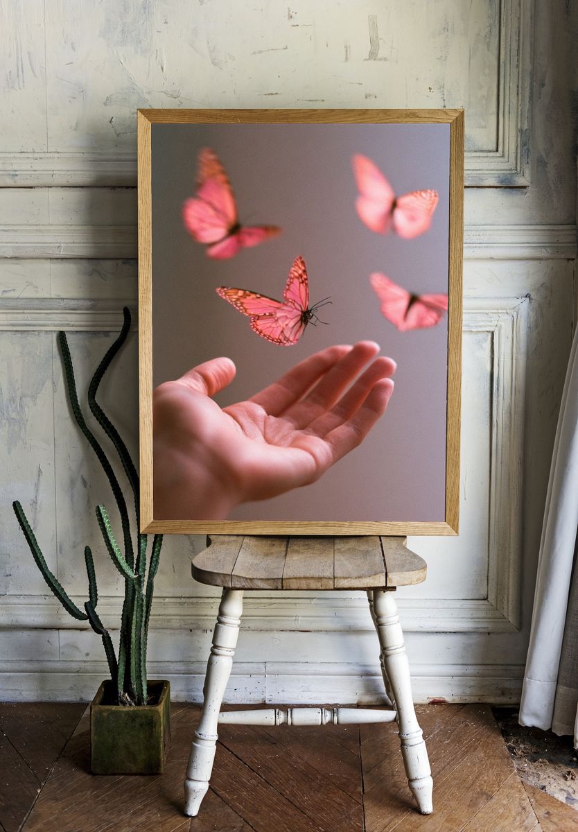 Pink Butterflies Photography Poster. — room view 1