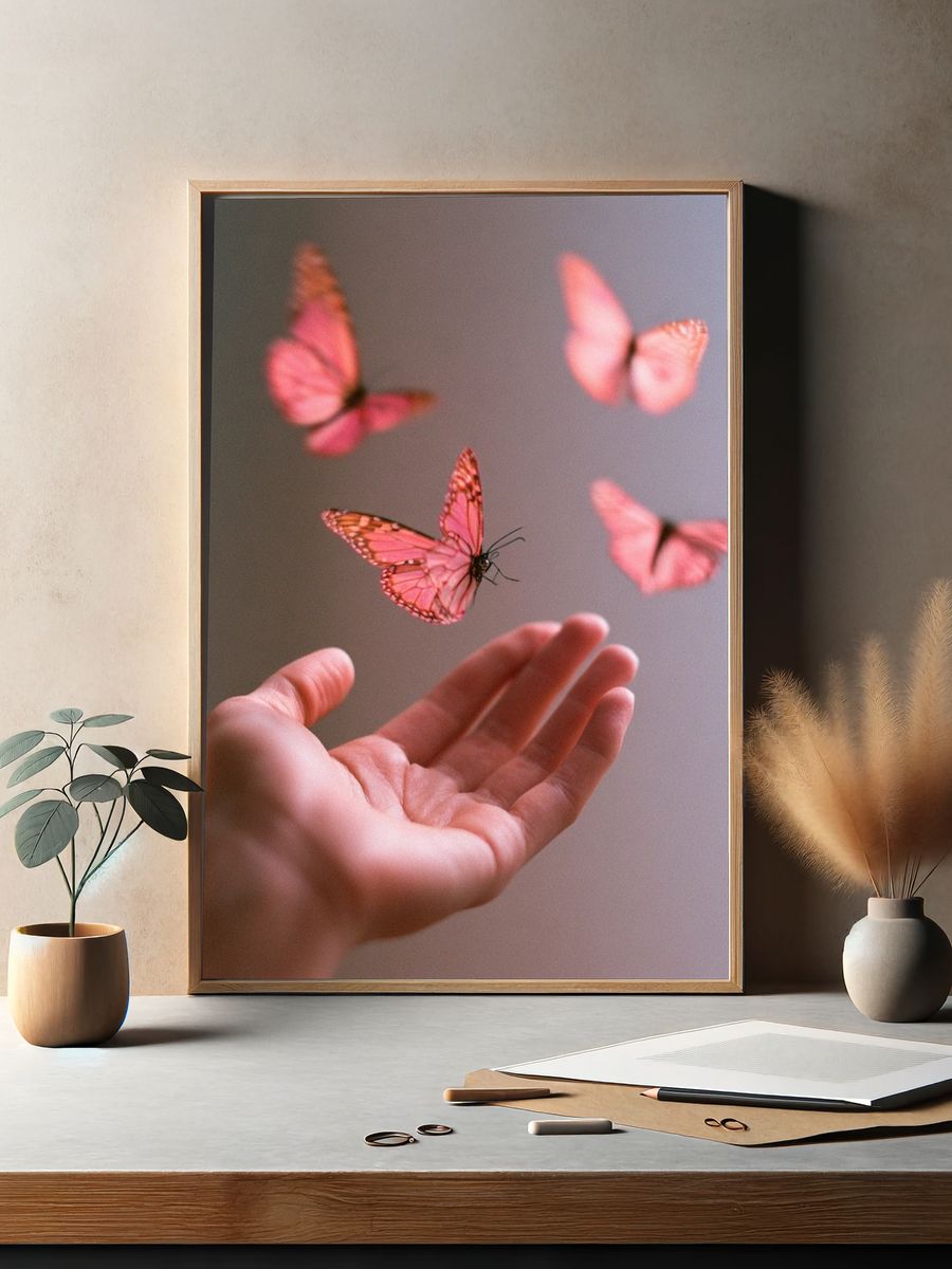 Pink Butterflies Photography Poster. — room view 2