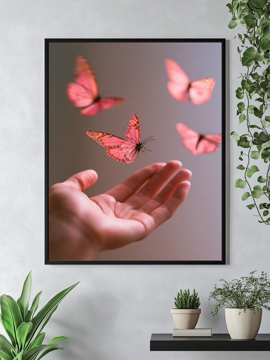 Pink Butterflies Photography Poster. — room view 4