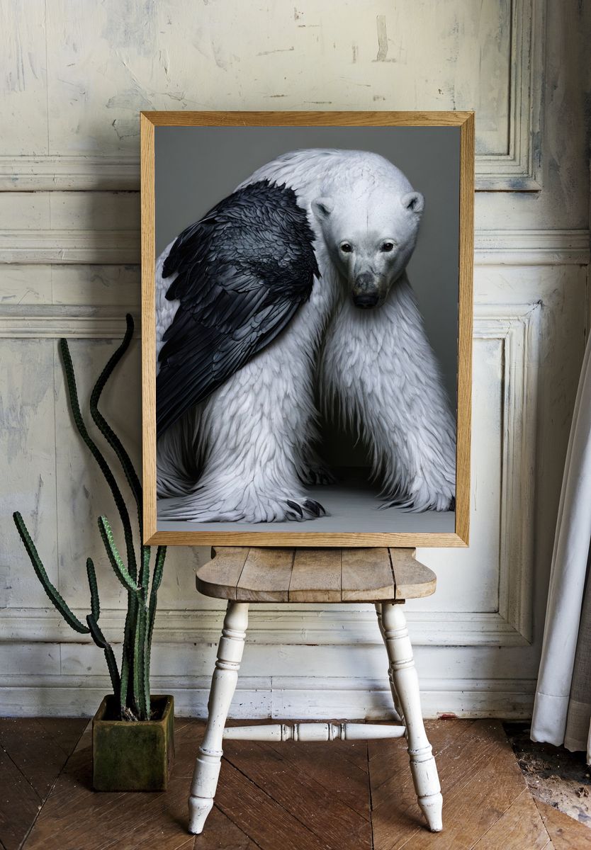 Polar Bear with Raven Photography Poster. room preview
