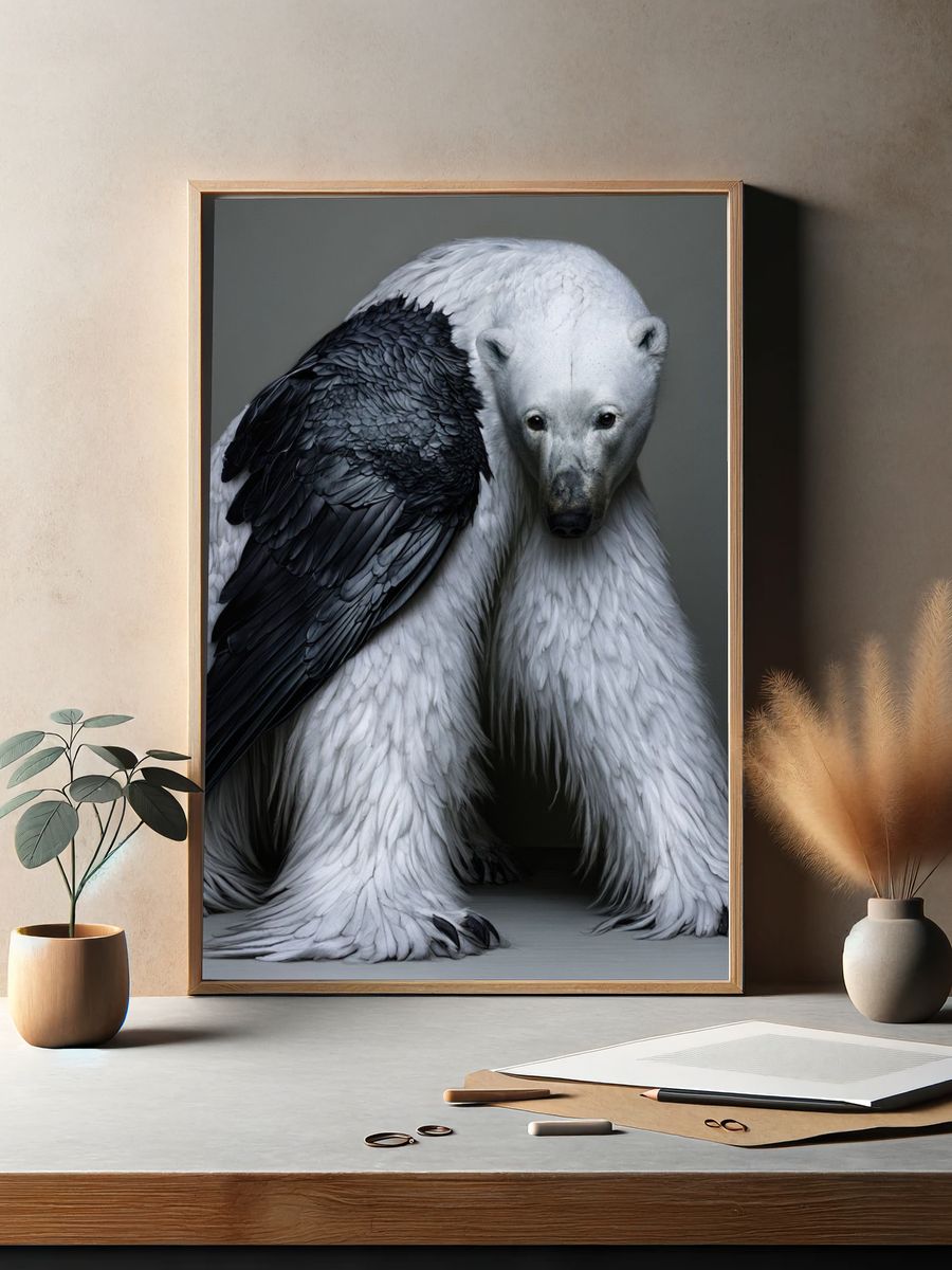 Polar Bear with Raven Photography Poster. — room view 2