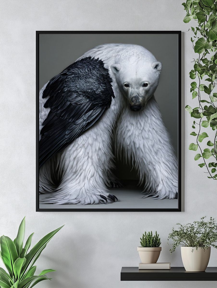 Polar Bear with Raven Photography Poster. — room view 4