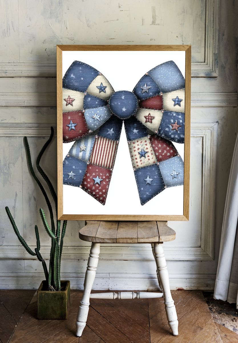 Patriotic Bow Patchwork Poster. — room view 1
