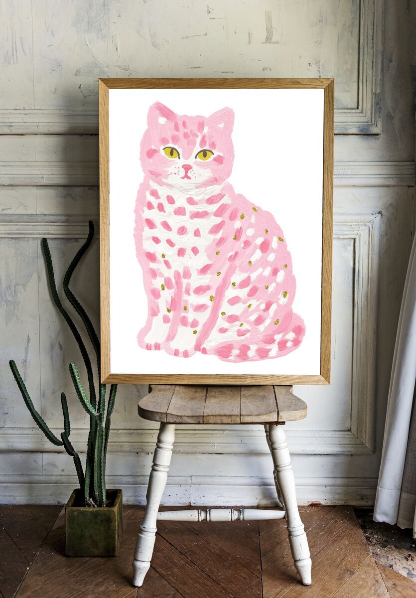 Pink Cat Illustration Poster. room preview