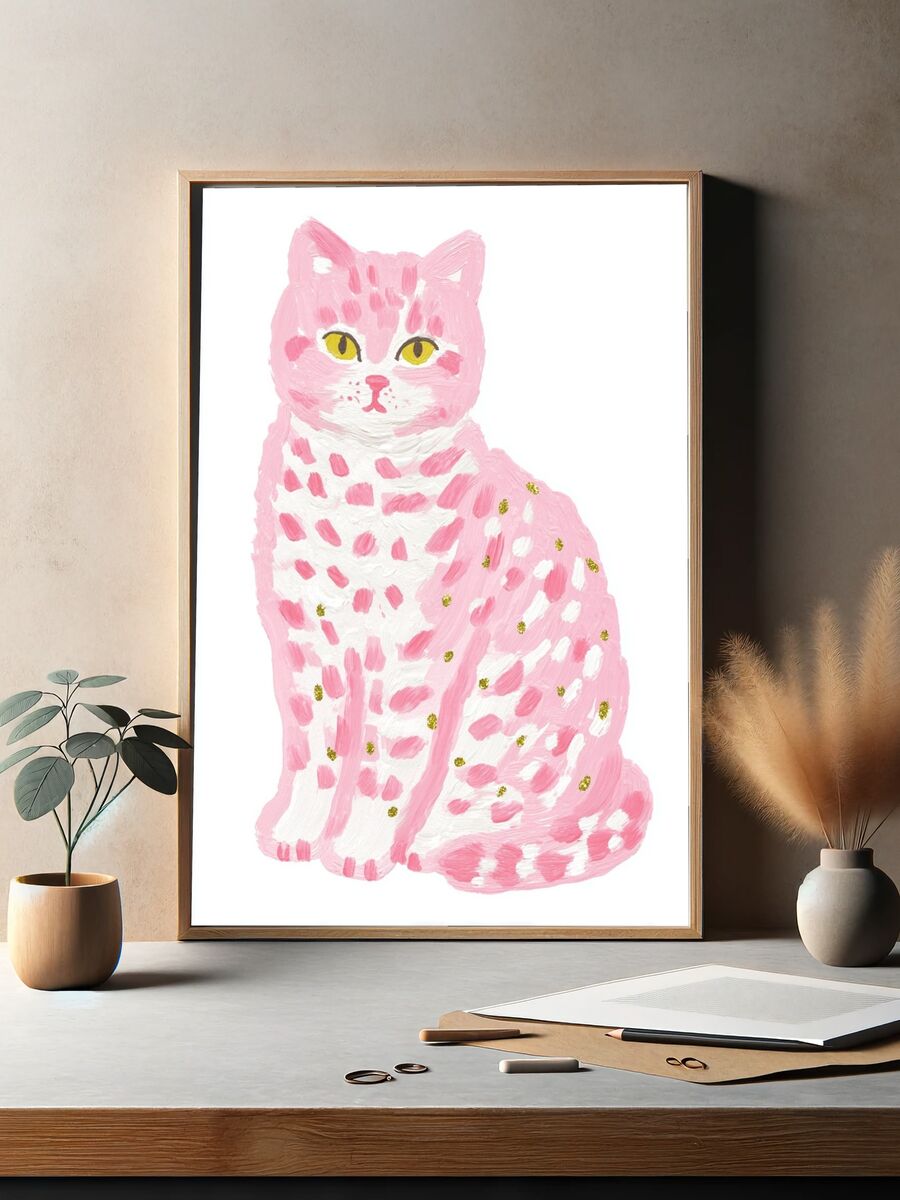 Pink Cat Illustration Poster. — room view 2