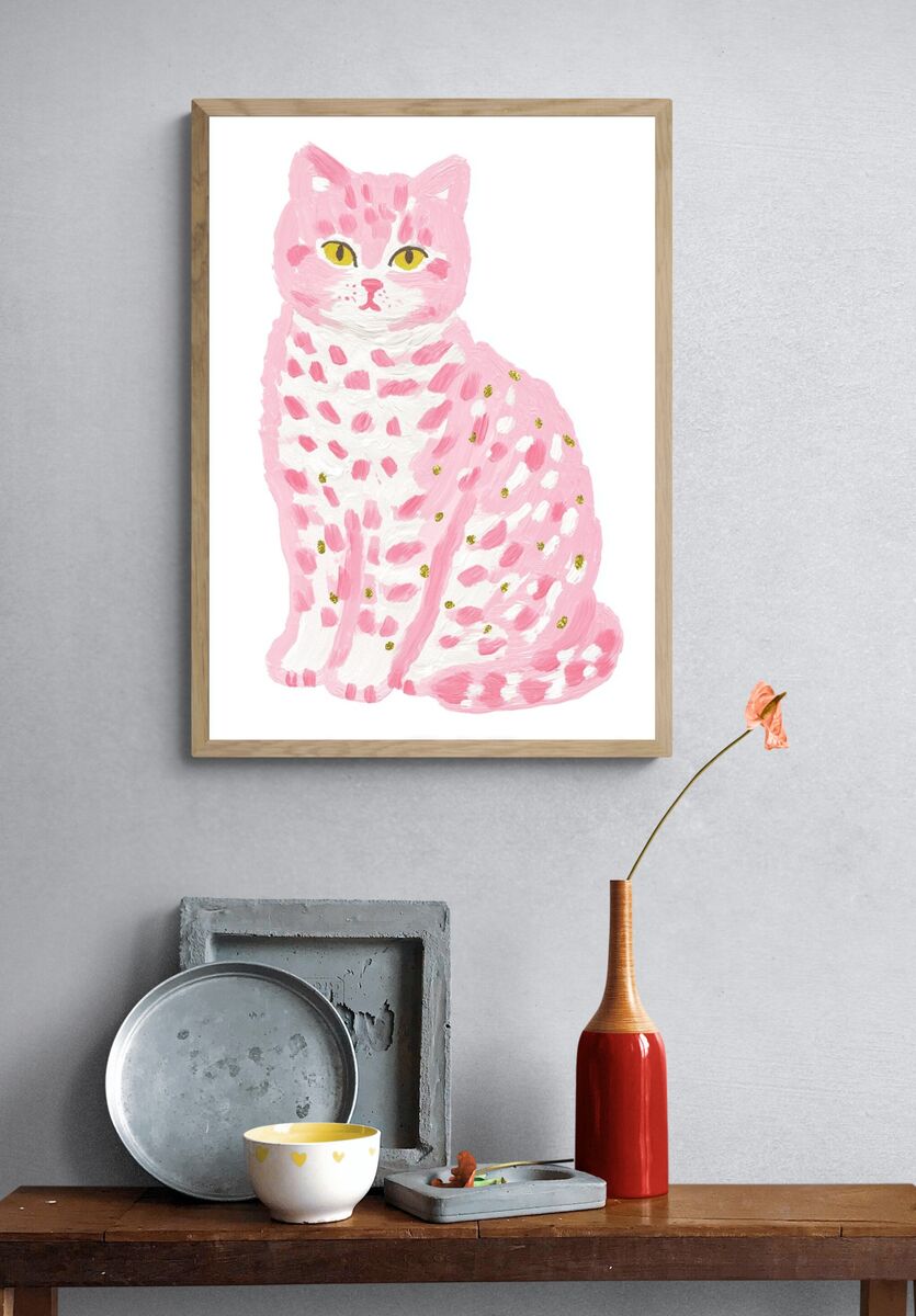 Pink Cat Illustration Poster. — room view 3