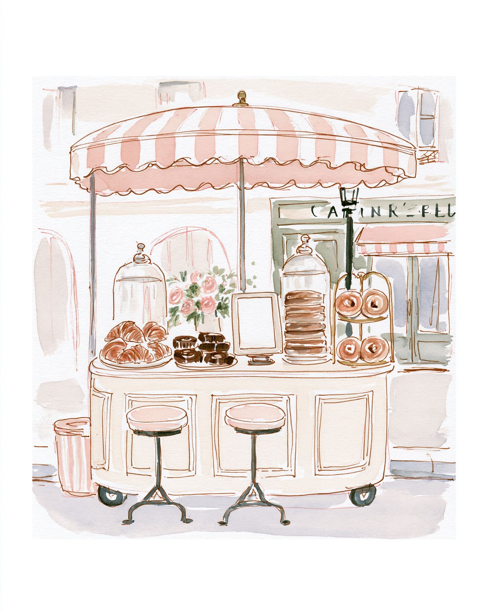 Paris Café Watercolor Poster. poster detail