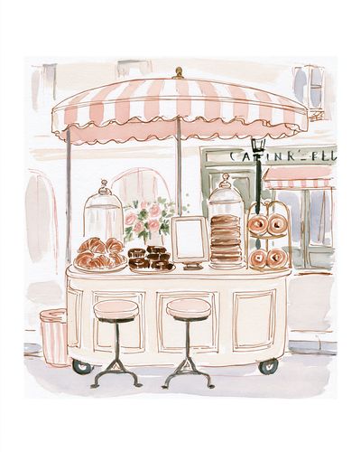 Paris Café Watercolor Poster.