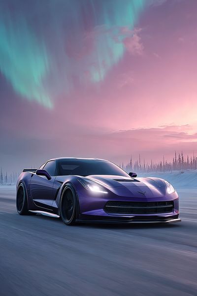 Purple Sports Car Aurora Poster. poster print