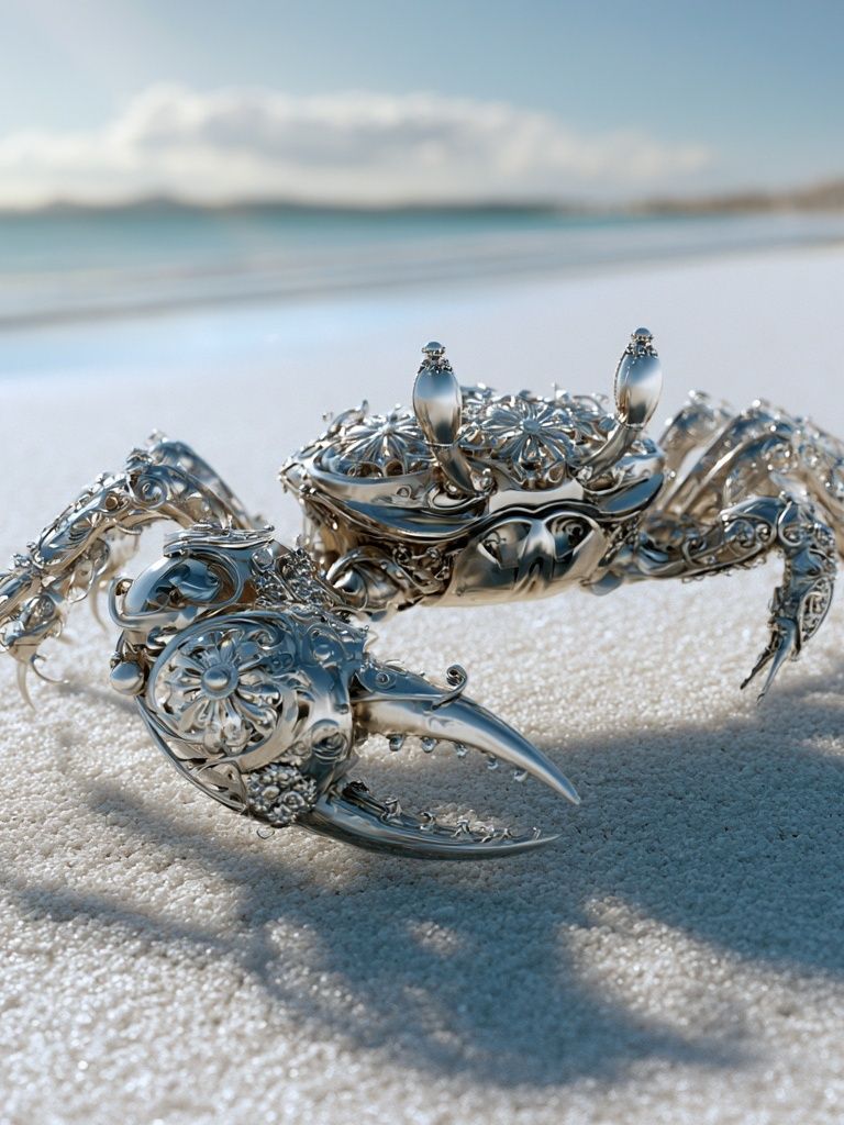 Silver Crab on Beach Photography Poster. poster — photography art