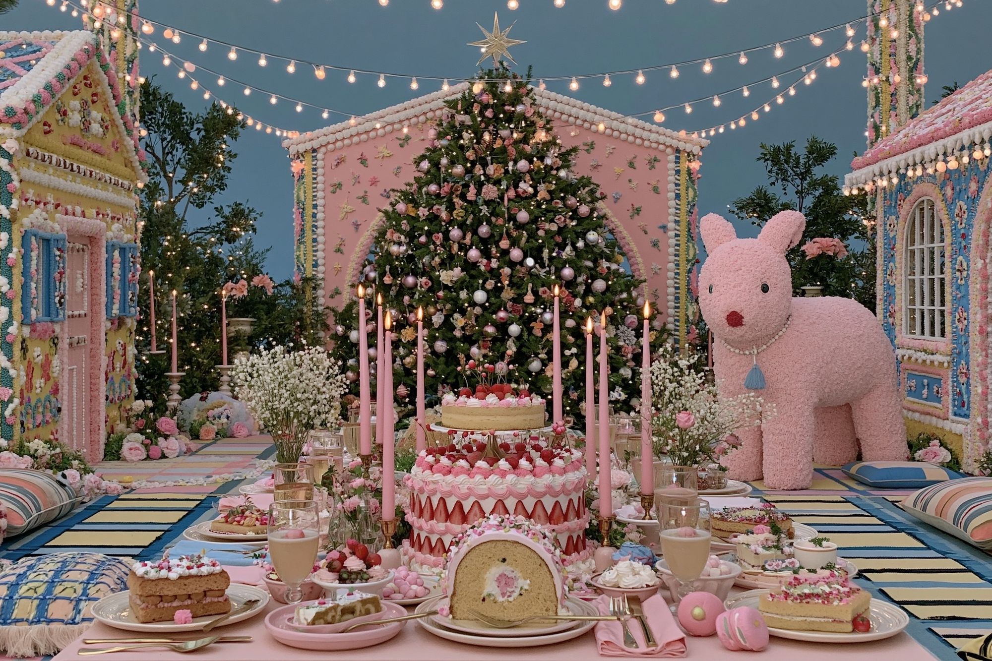 Pastel Christmas Garden Party Print. poster detail