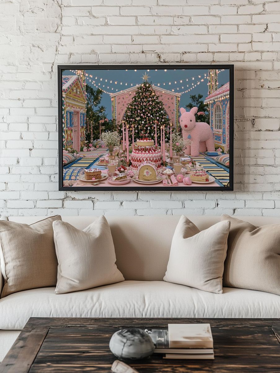 Pastel Christmas Garden Party Print. room preview
