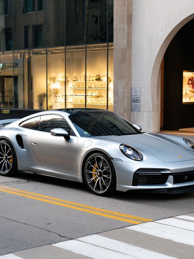 Silver Porsche 911 Street Photography Poster. poster detail