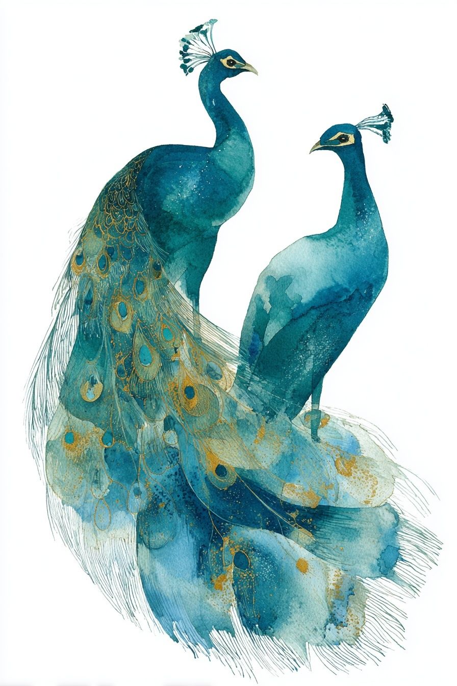 Peacock Watercolor Illustration Poster. poster detail