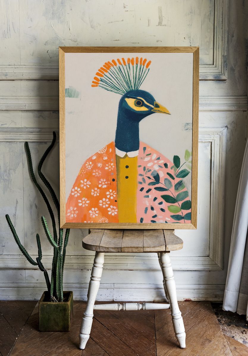 Decorative Peacock Illustration Poster. — room view 1
