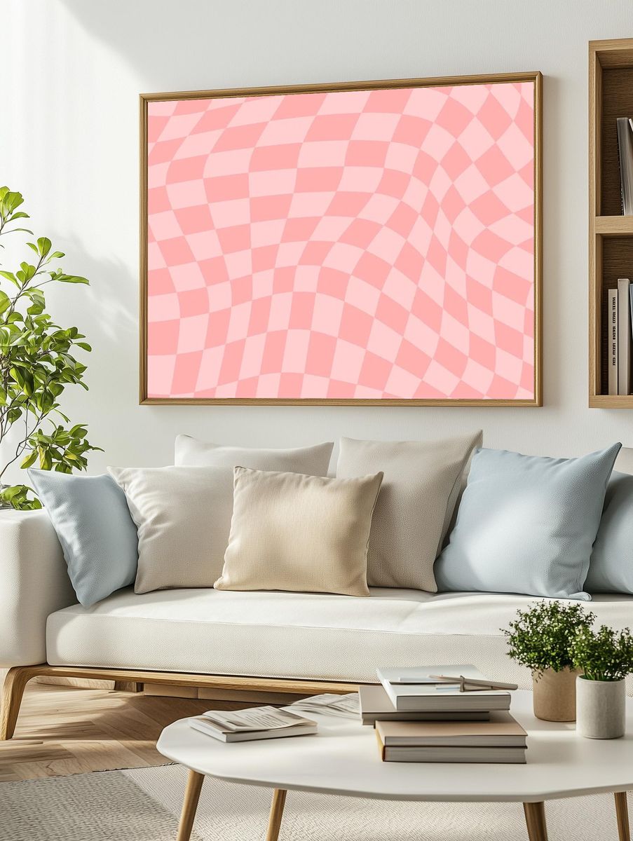 Pink Checkered Pattern Poster. — room view 2