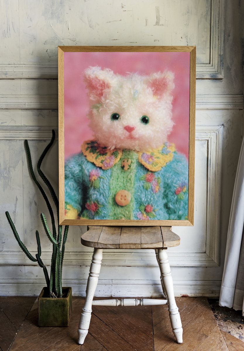 Pastel Teddy Cat Portrait Print. — room view 1