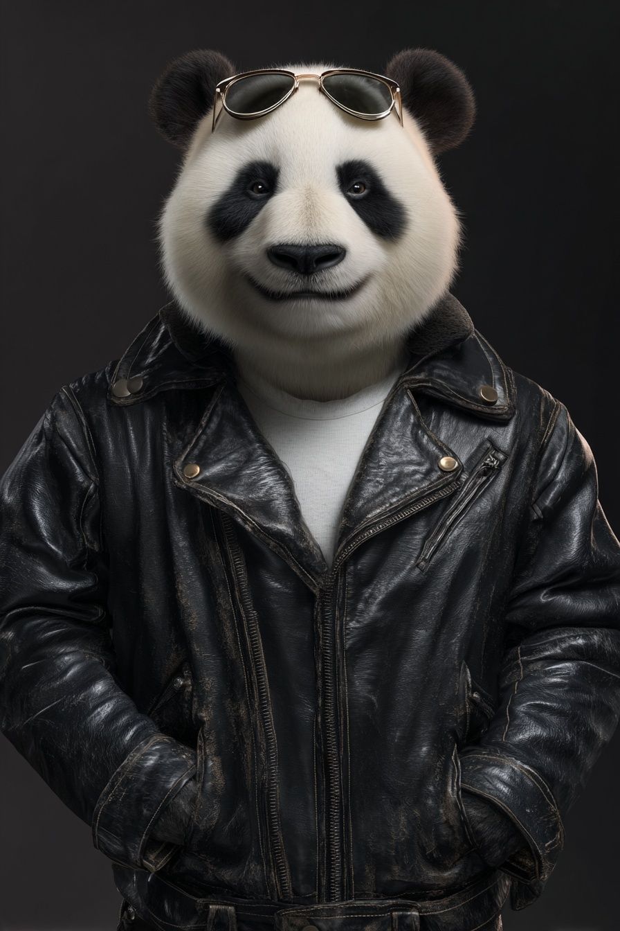 Cool Panda in Leather Jacket Poster. poster — animals art