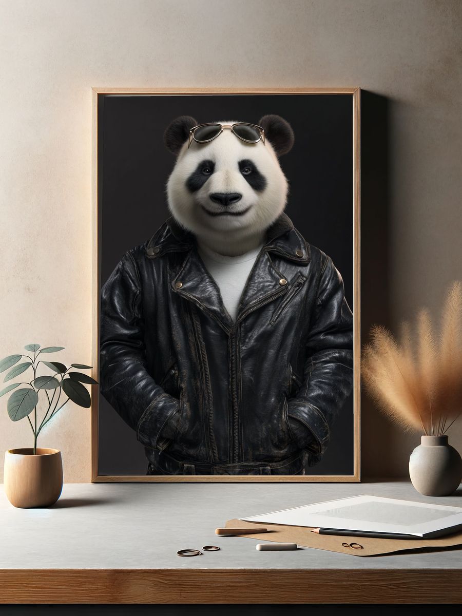 Cool Panda in Leather Jacket Poster. — room view 2