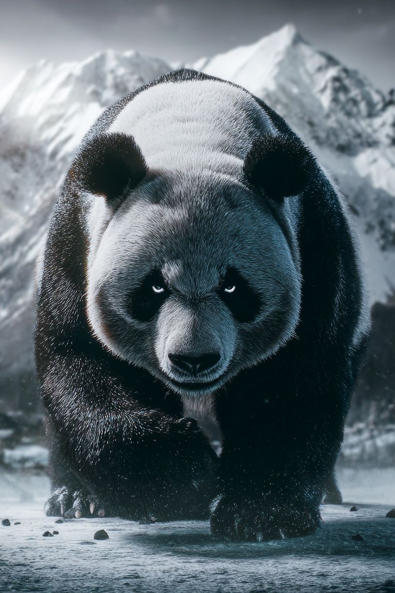 Majestic Panda in Snowy Landscape Poster. poster — animals art