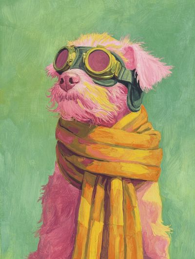 Stylish Pink Dog with Goggles — Illustration Print. poster