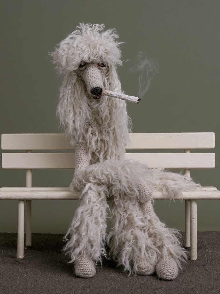 Poodle on Bench Photography Poster. poster detail