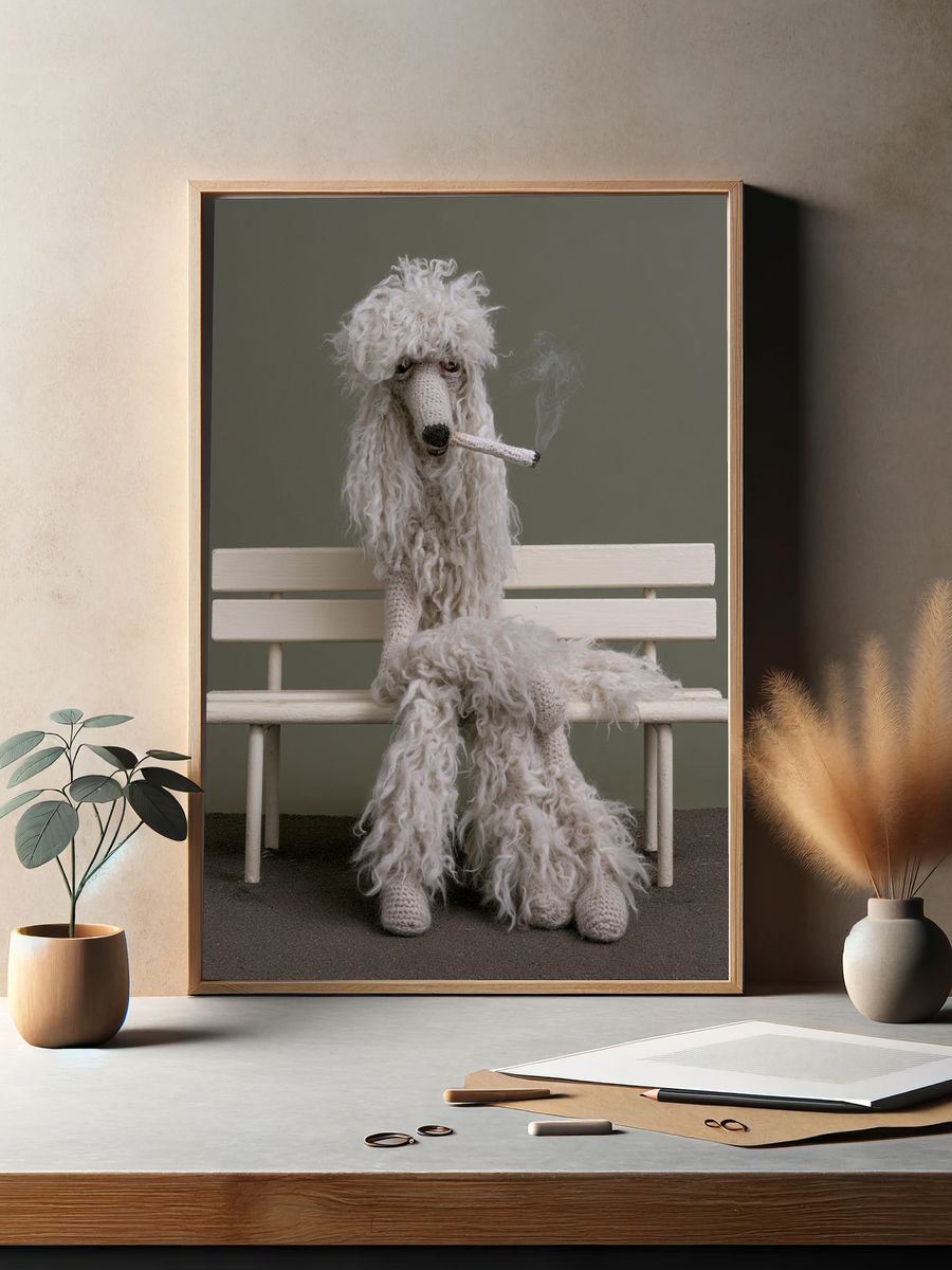 Poodle on Bench Photography Poster. — room view 2