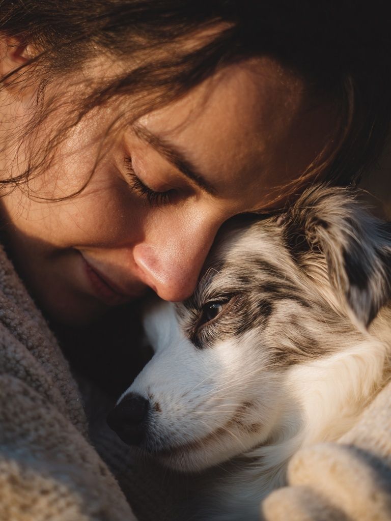Woman Embracing Dog — Photography Print. poster — photography art