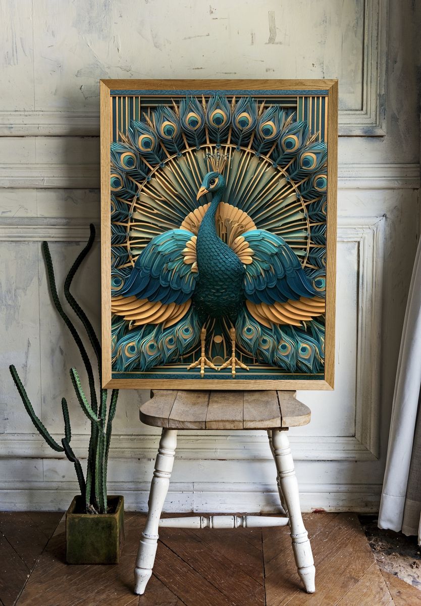 Peacock Art Deco Poster. room preview