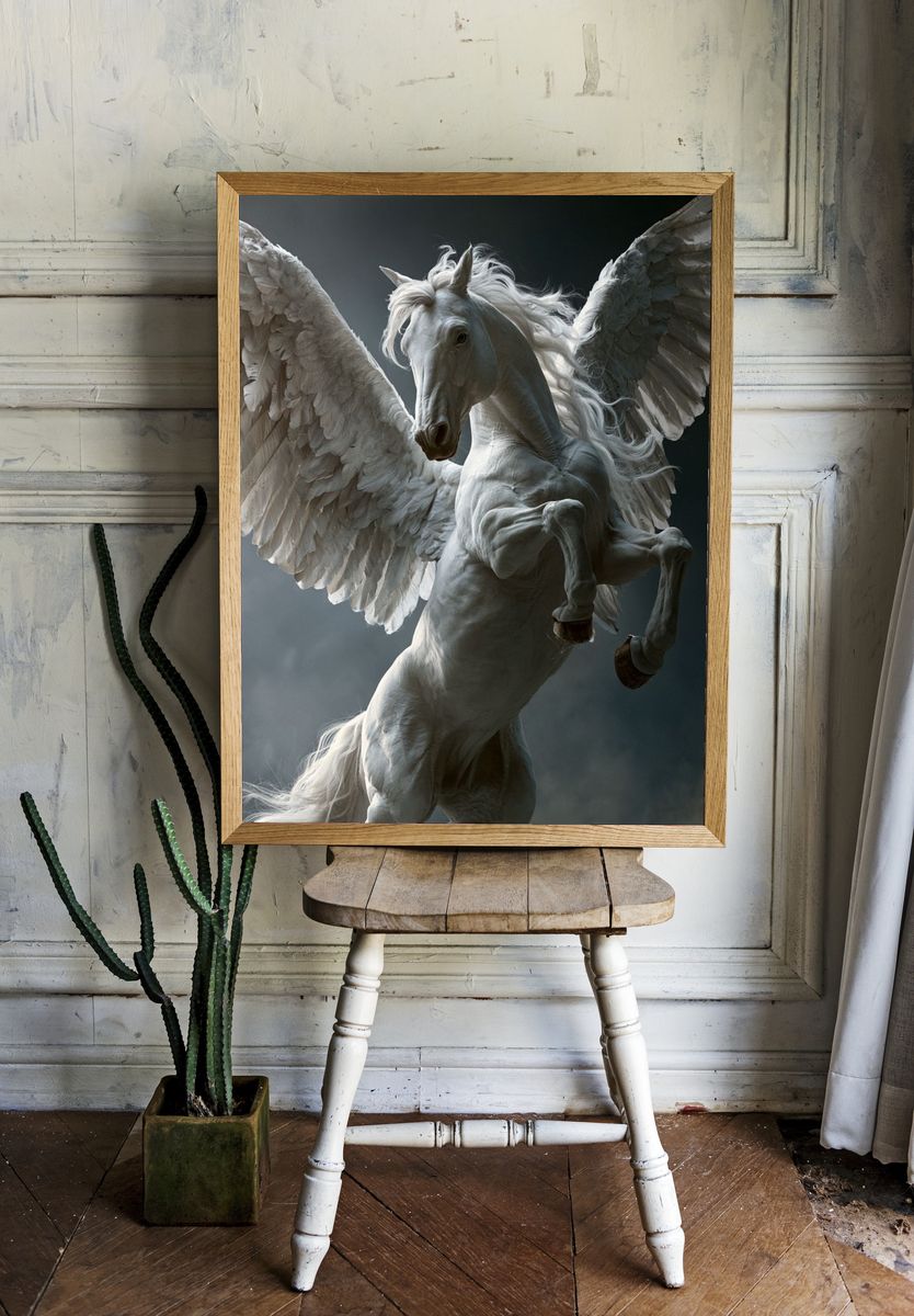 Winged White Pegasus Photography Poster. — room view 1