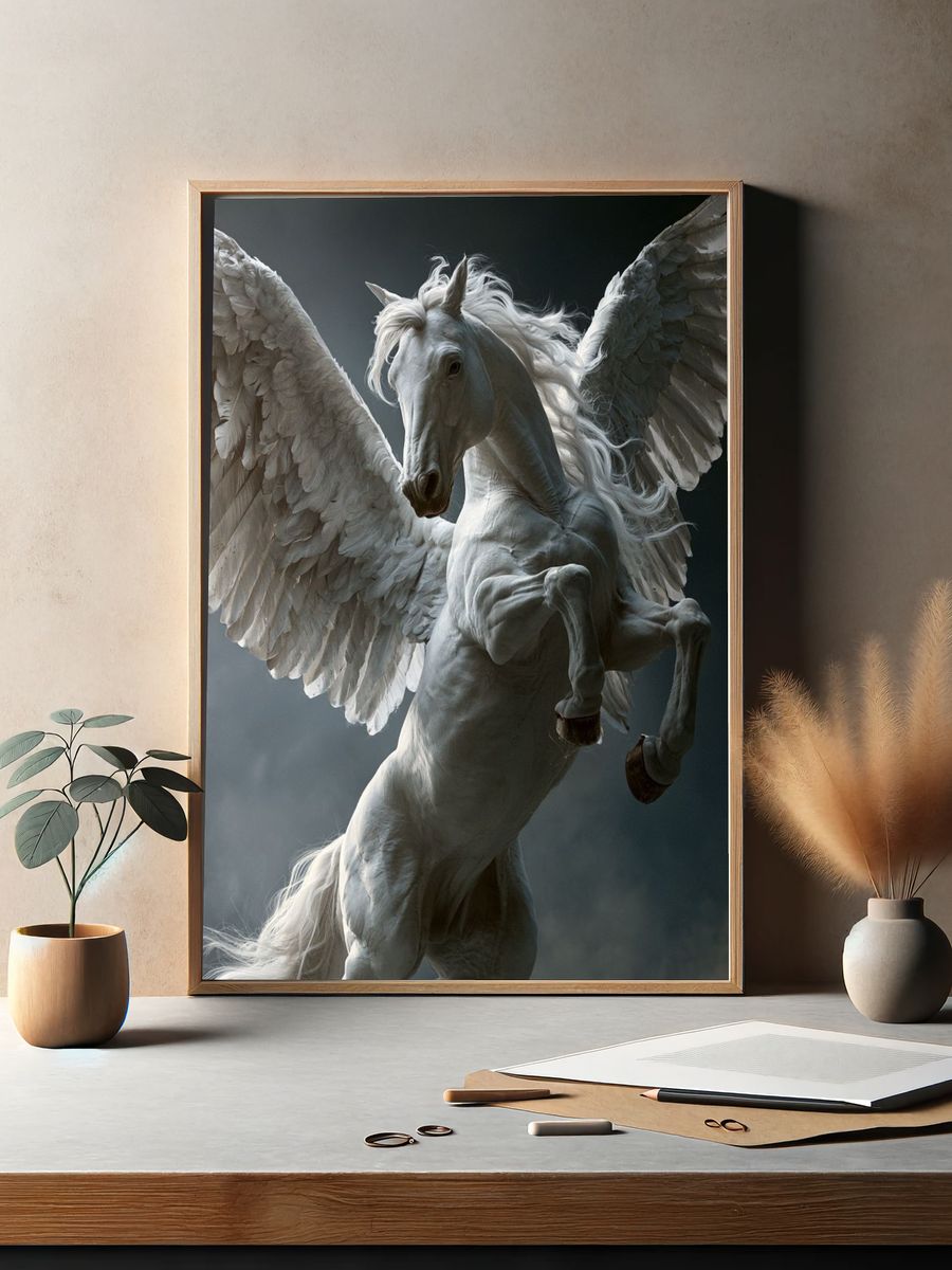 Winged White Pegasus Photography Poster. — room view 2