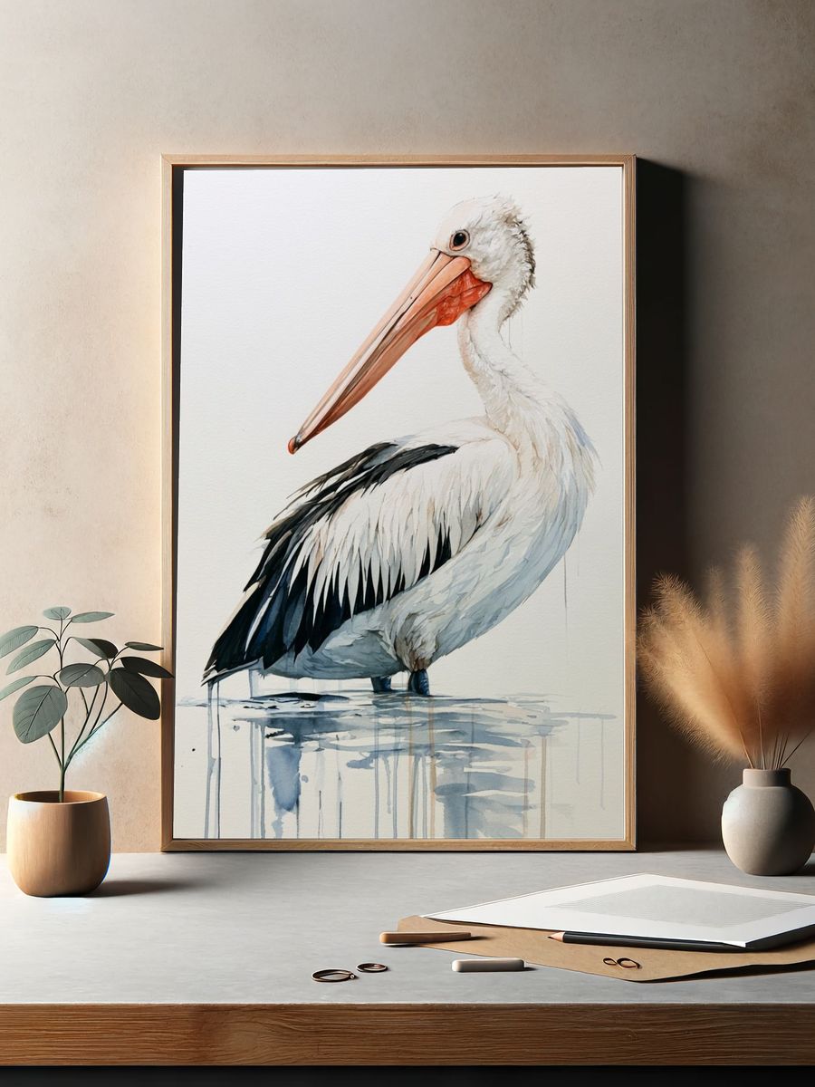Pelican Watercolor Poster. — room view 2