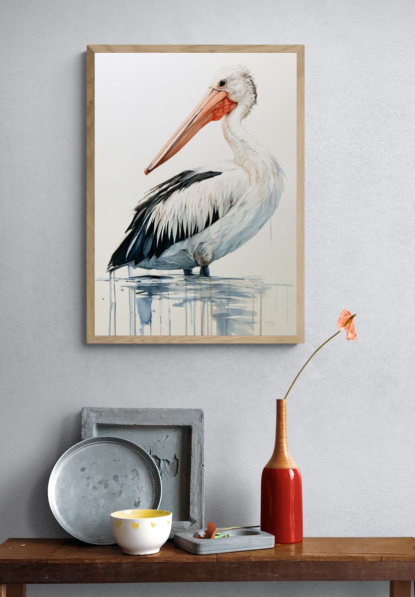 Pelican Watercolor Poster. — room view 3