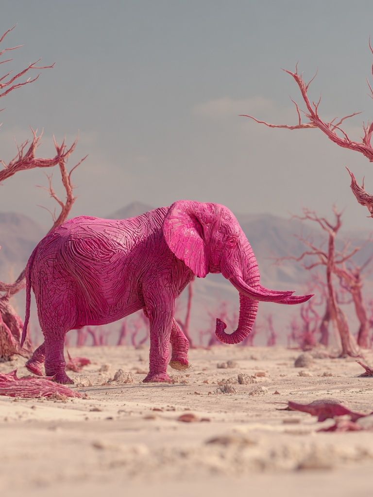 Pink Elephant in Surreal Landscape Poster. poster — animals art