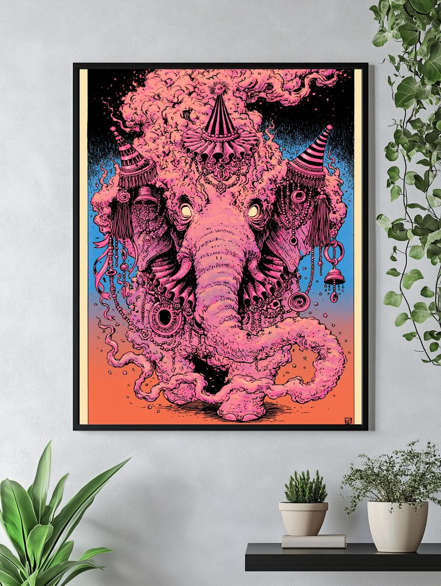 Pink Elephant Surrealism Poster. — room view 4