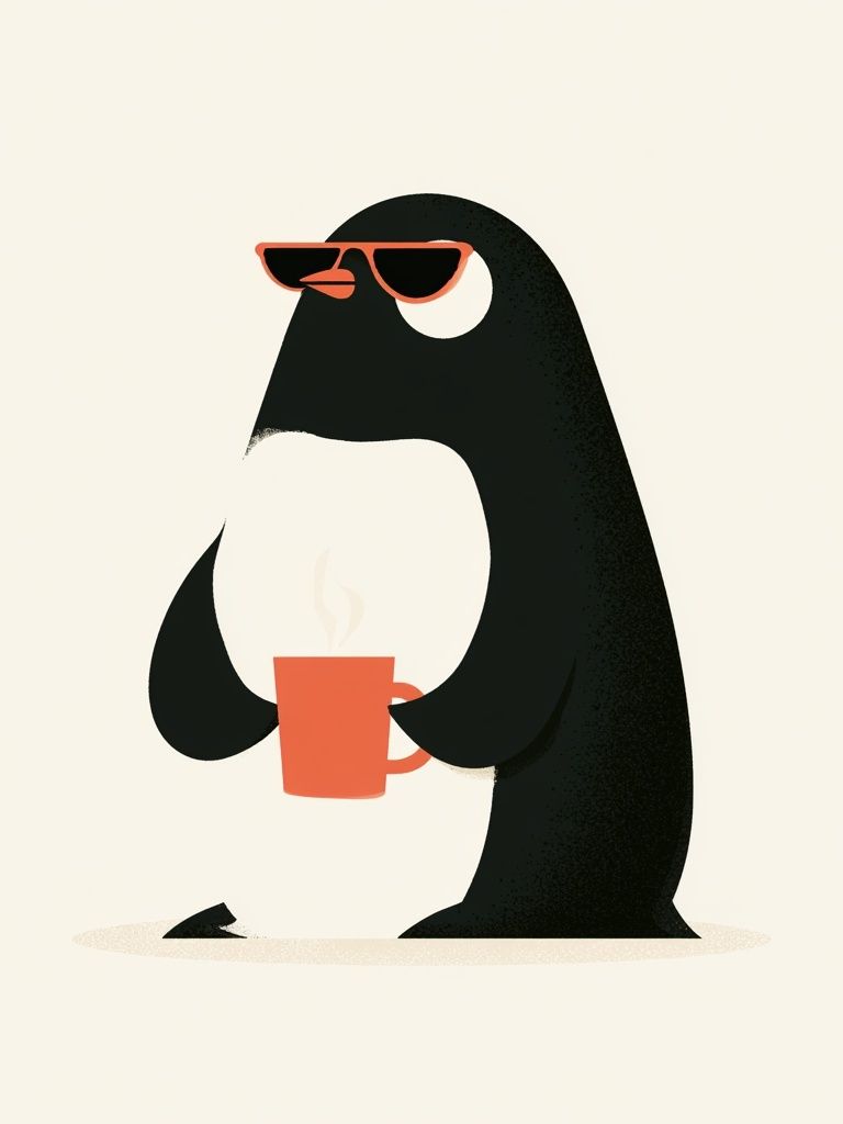 Cool Penguin Coffee Illustration Poster. poster — illustration art