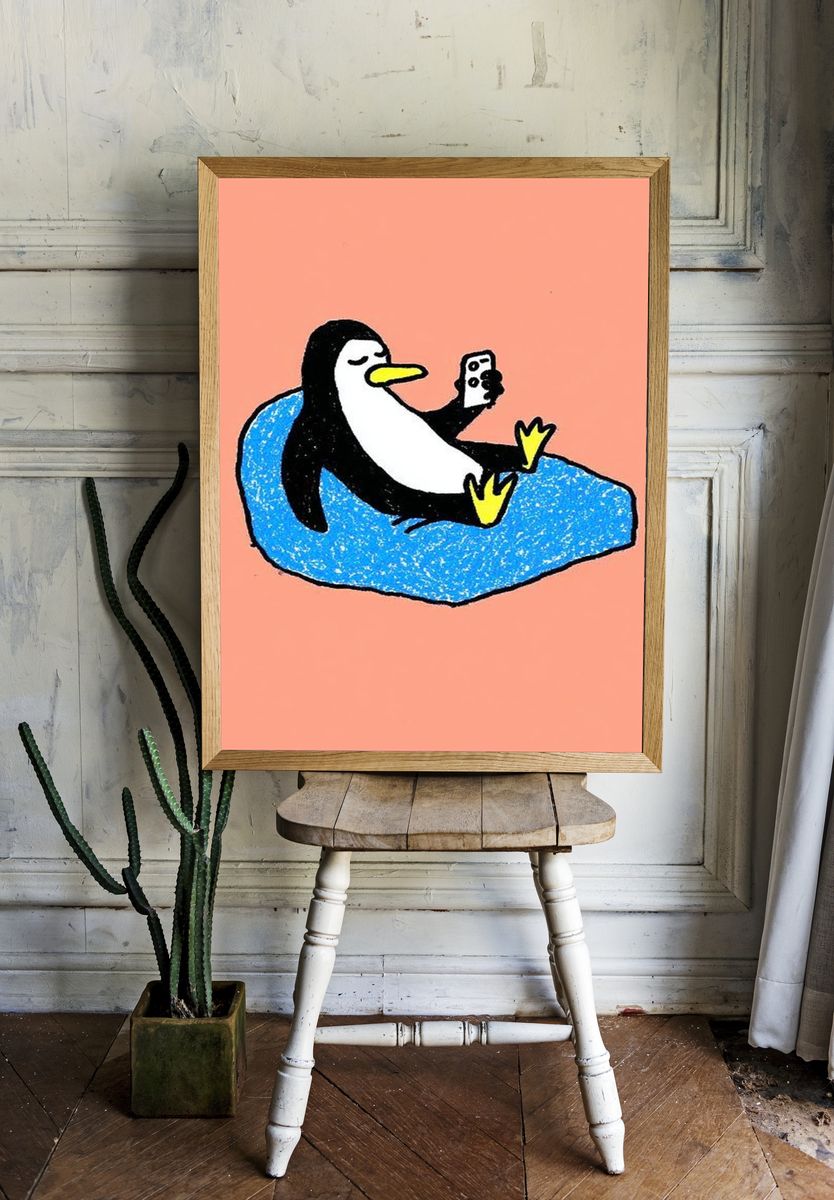 Chill Penguin — Cartoon Print. room preview