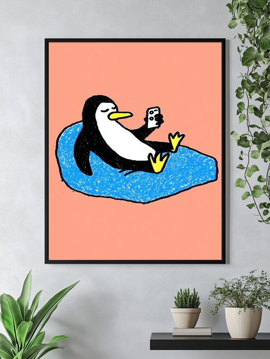Chill Penguin — Cartoon Print. — room view 4