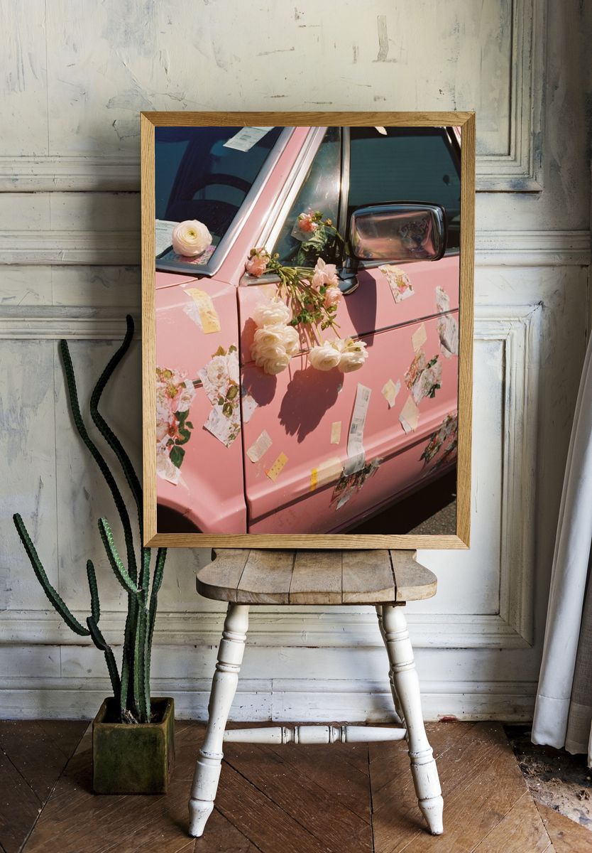 Pink Floral Car Photography Poster. — room view 1